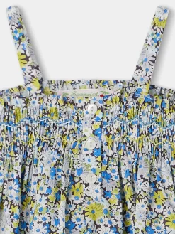 Bonpoint Blouse Smockee Abricot Fleur Bleu |Newborn & Baby Tops