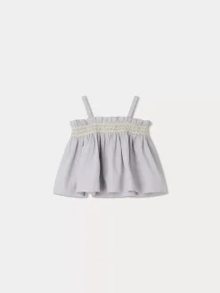Bonpoint Blouse Smockee Abricot Gris Clair |Newborn & Baby Tops
