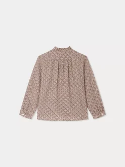 Bonpoint Burgundy Blouse Taupe Flowers |Child Tops
