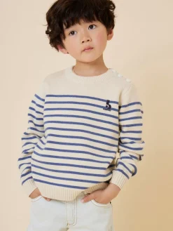 Bonpoint Crofton Sweater Sea Blue Stripes |Child Cardigans And Sweaters