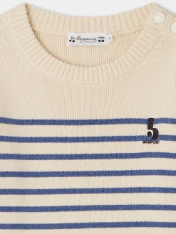 Bonpoint Crofton Sweater Sea Blue Stripes |Child Cardigans And Sweaters
