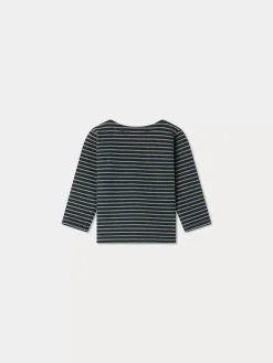 Bonpoint Tourbillon Striped Top Celadon Green Stripes |Newborn & Baby Tops