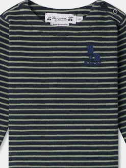 Bonpoint Tourbillon Striped Top Celadon Green Stripes |Newborn & Baby Tops